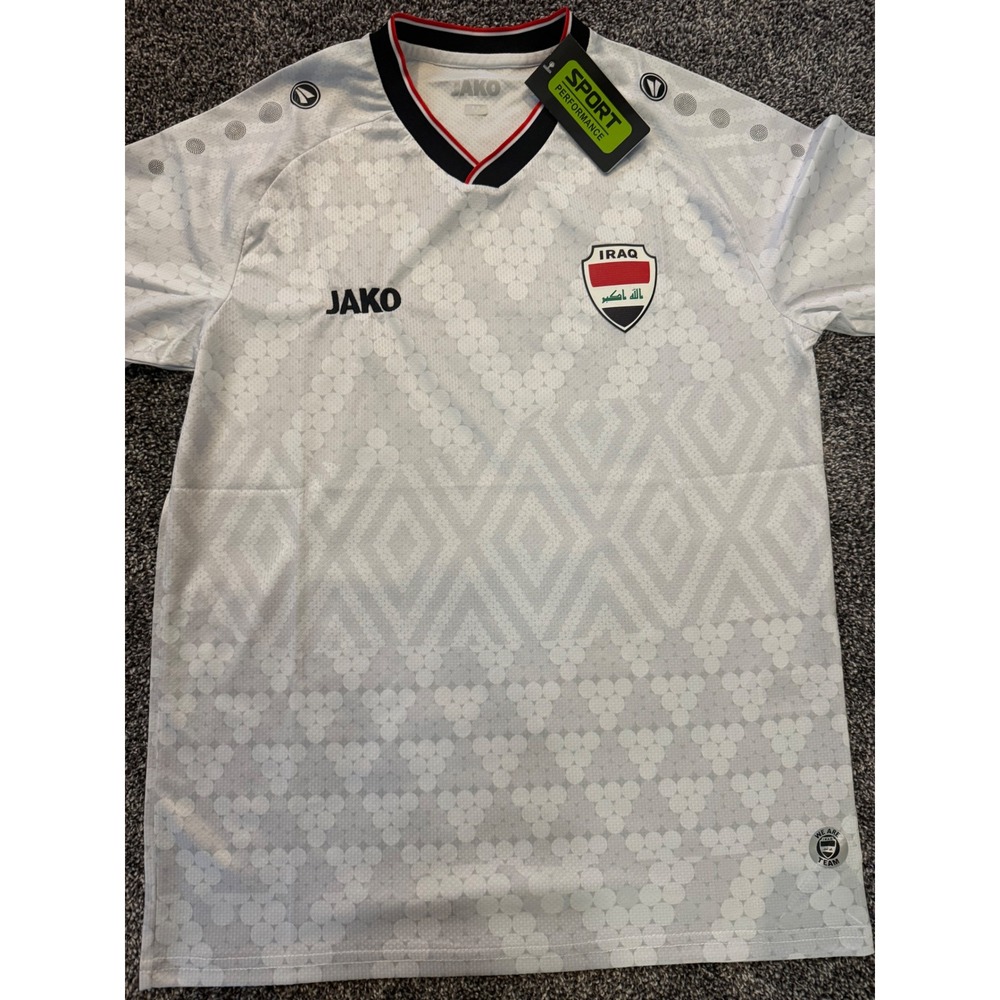 Jako Iraq National Team Soccer Jersey White Geometric Pattern Mens Medium NEW